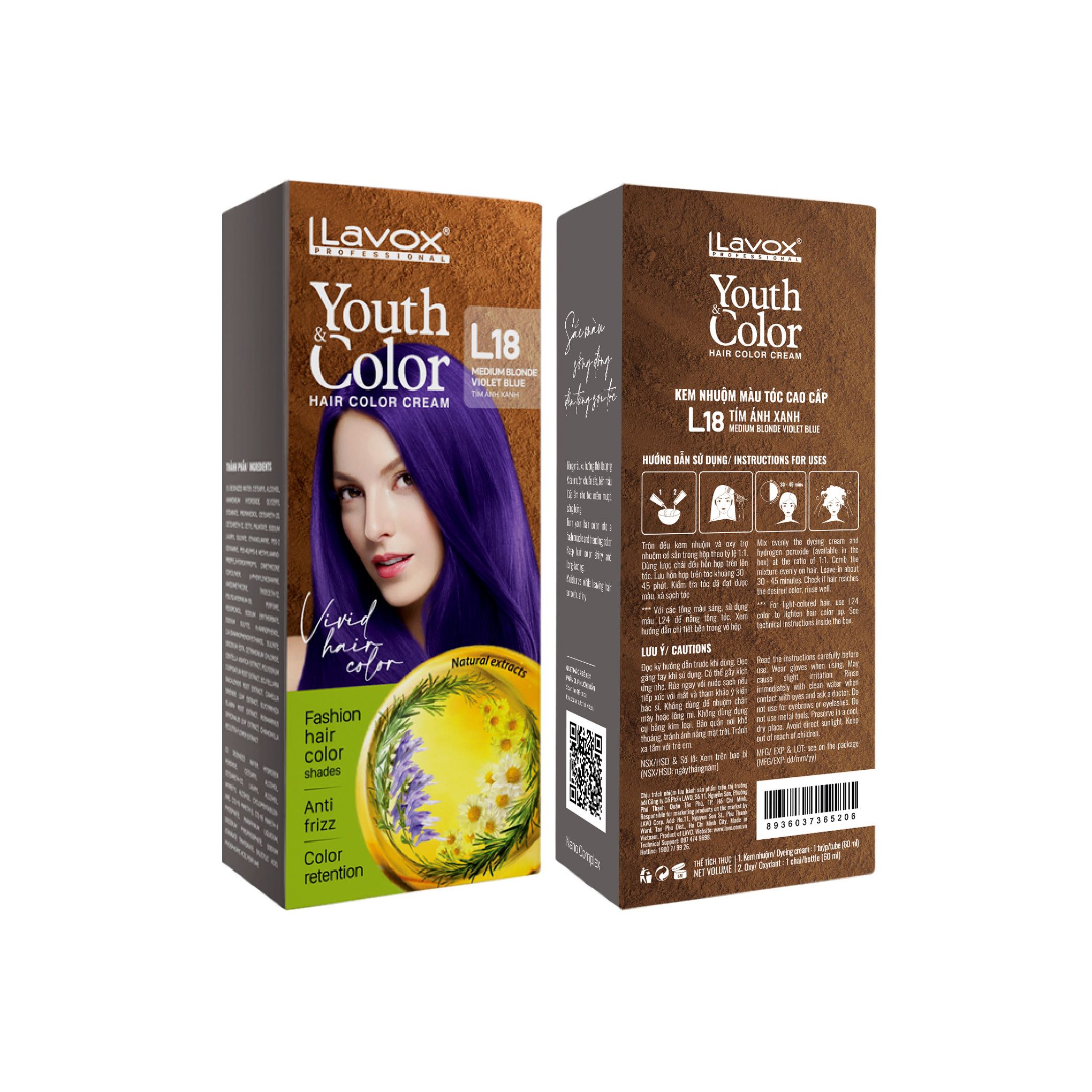 Kem Nhuộm Màu Tóc Cao Cấp 60ml - L18 Tím Ánh Xanh
