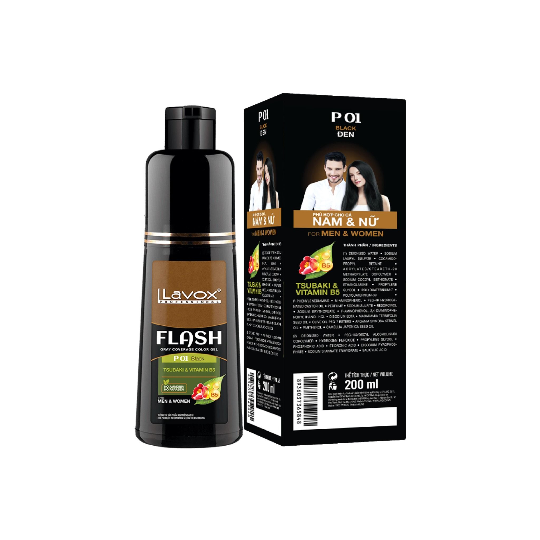 Gel Gội Phủ Bạc Tsubaki & Vtm B5 Lavox 200ml - P 01 Đen
