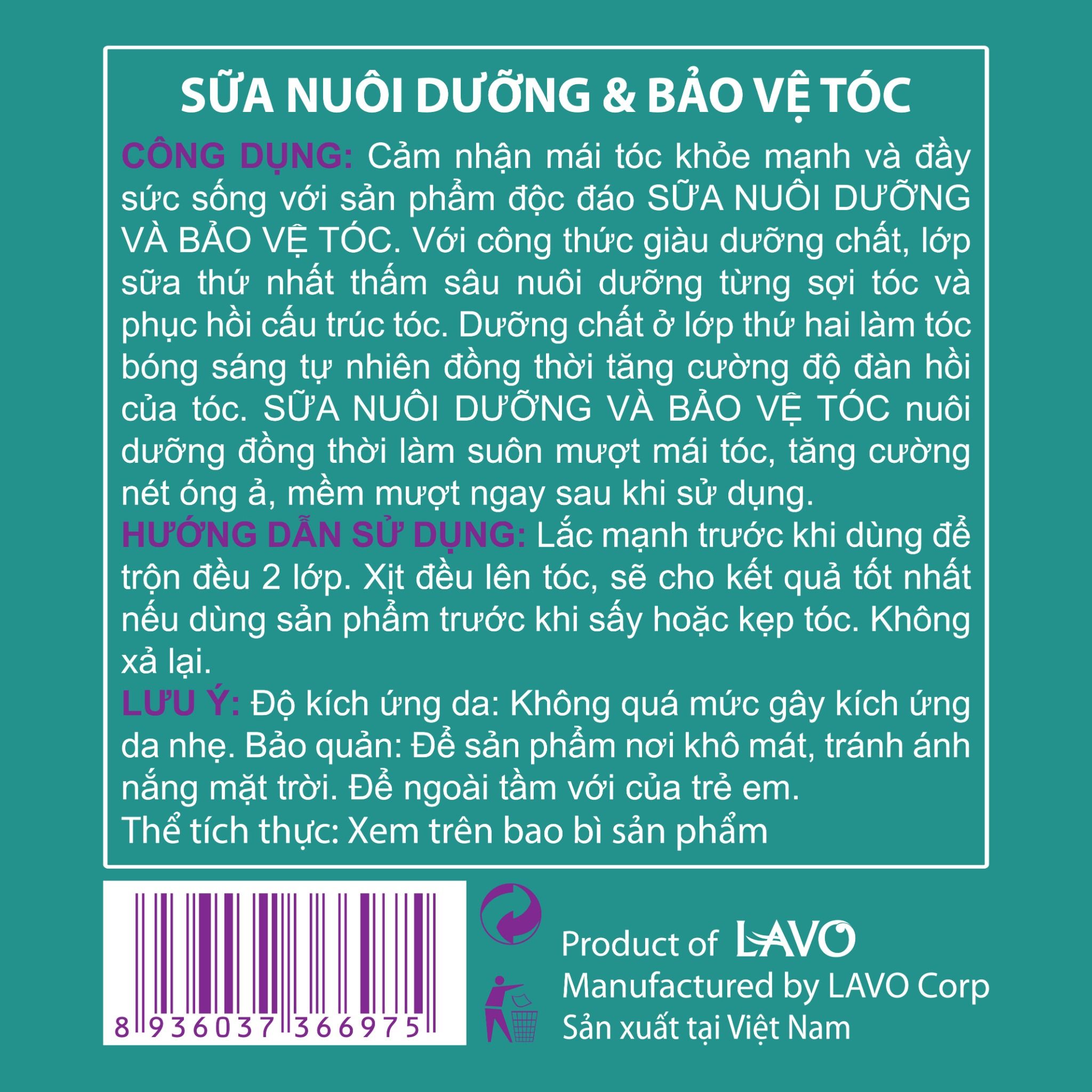 Sữa Nuôi Dưỡng Và Bảo Vệ Tóc 280ml