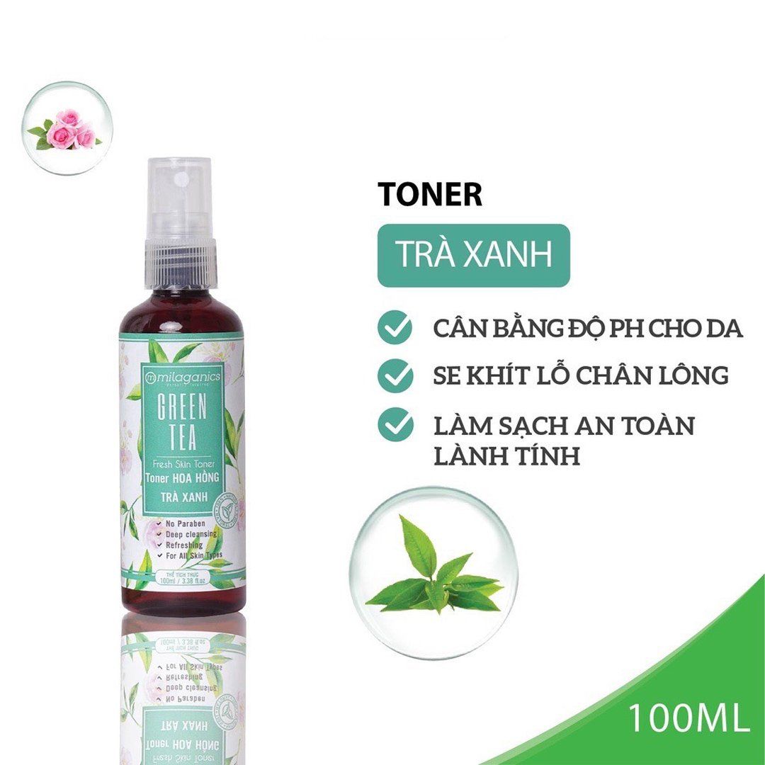 Toner Hoa Hồng Trà Xanh Milaganics 100ml