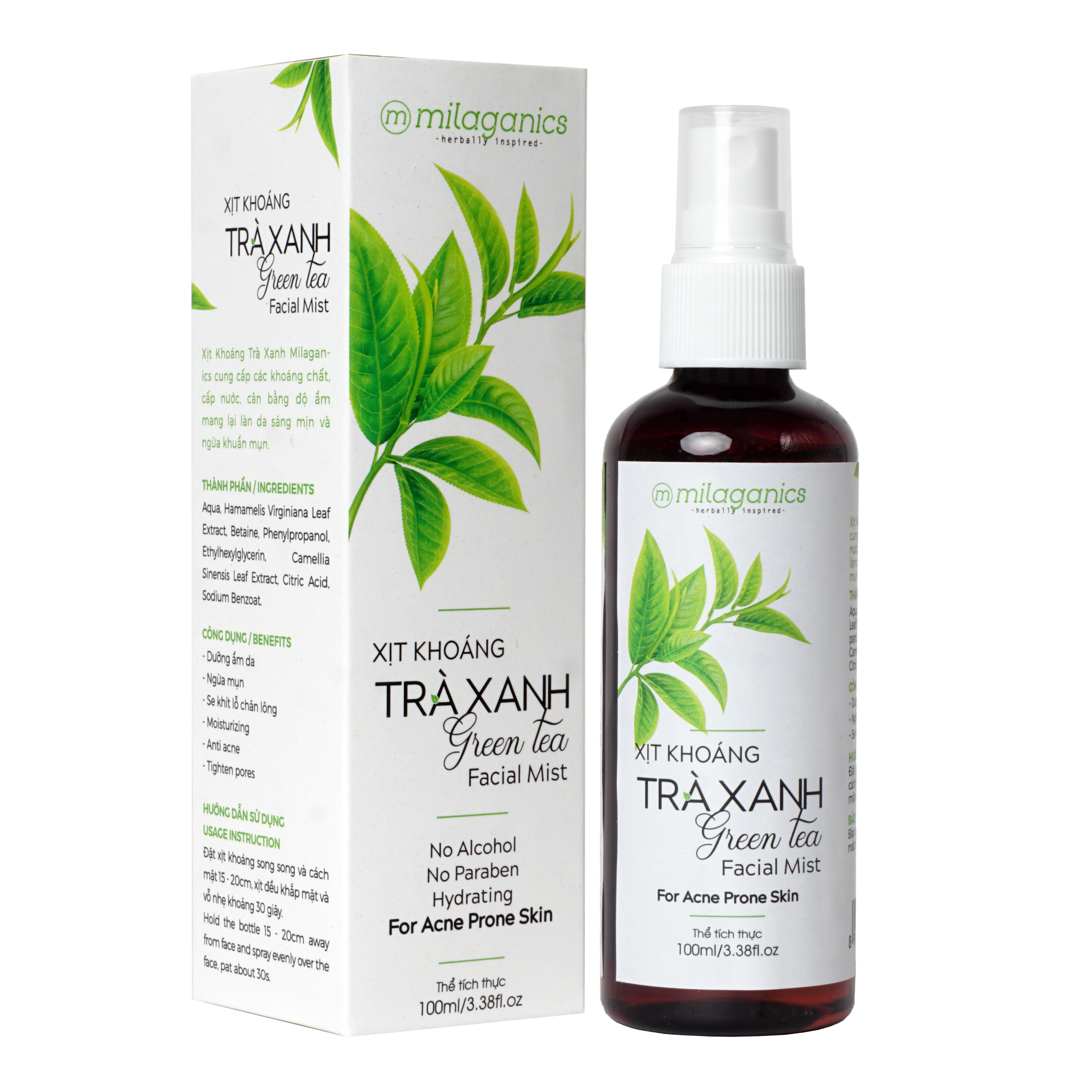 Xịt Khoáng Trà Xanh Milaganics 100ml