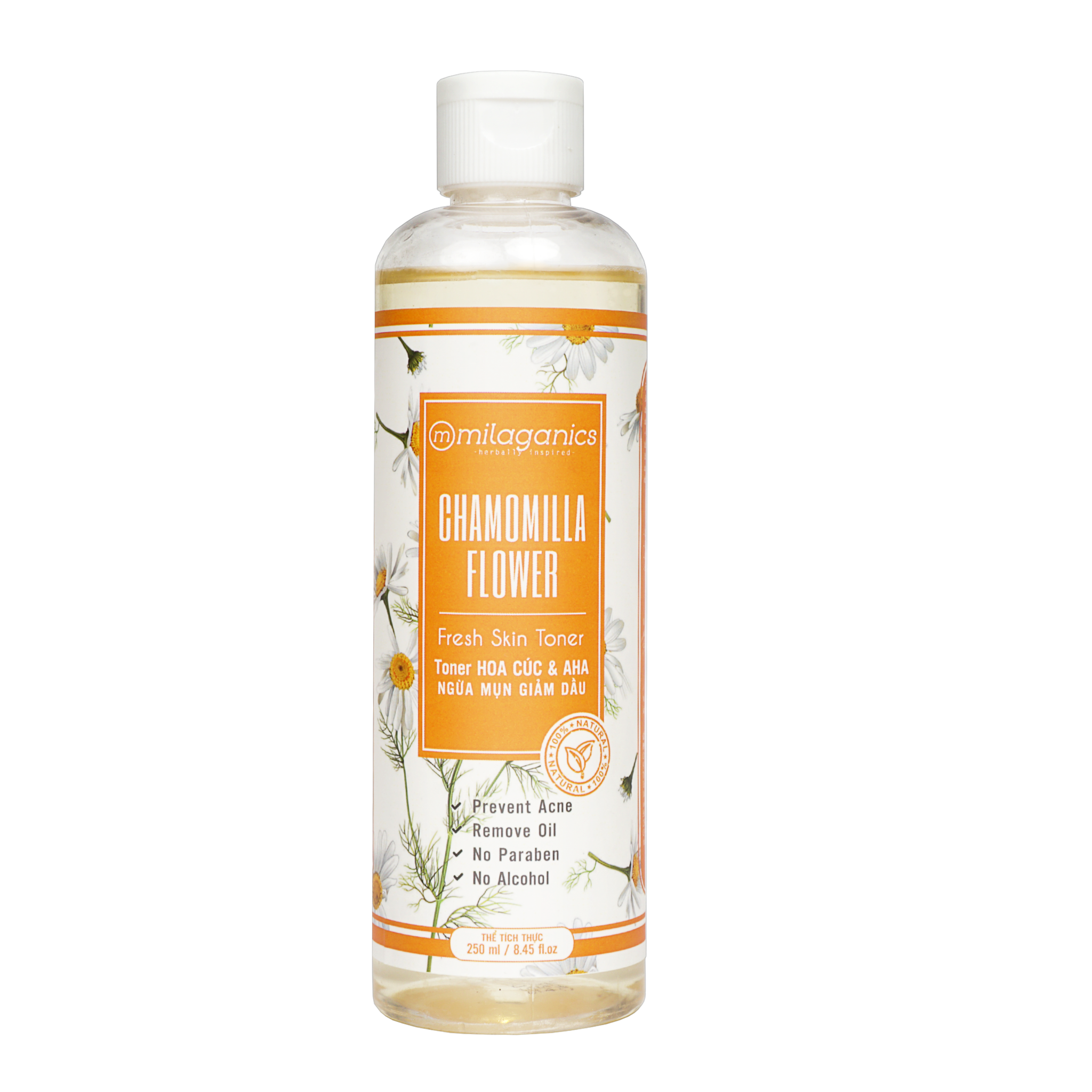 Toner Hoa Cúc & AHA Ngừa Mụn Giảm Dầu Milaganics 250ml