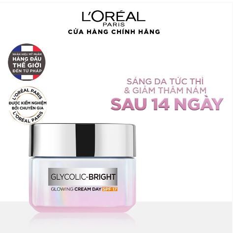Kem Dưỡng Sáng Mịn Mờ Thâm Nám Ban Ngày Loreal Paris Glycolic-Bright Glowing Cream Day - Spf 17 50ml