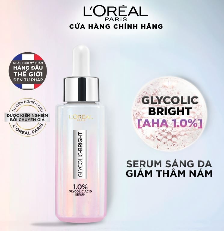 Serum L'Oreal Paris Dưỡng Sáng Và Mờ Thâm Nám Glycolic Bright 1.0% Glycolic Acid 30ml