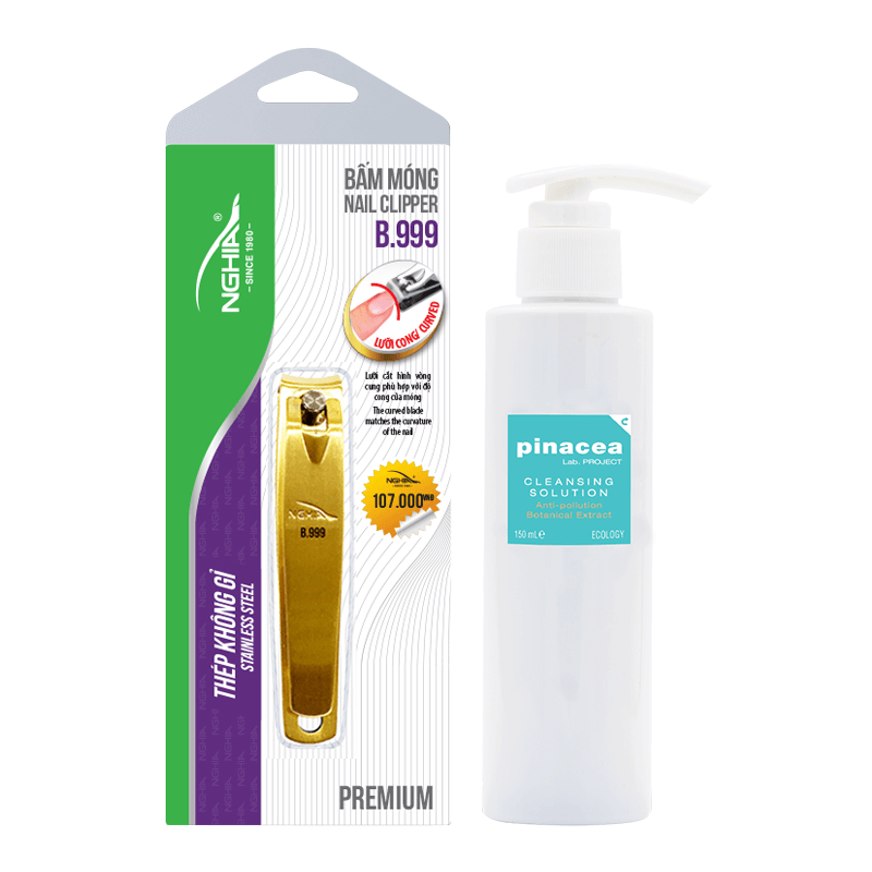 Bộ đôi bấm móng mạ vàng Kềm Nghĩa B.999 và Sữa rửa mặt Pinacea Cleaning Solution 150ml