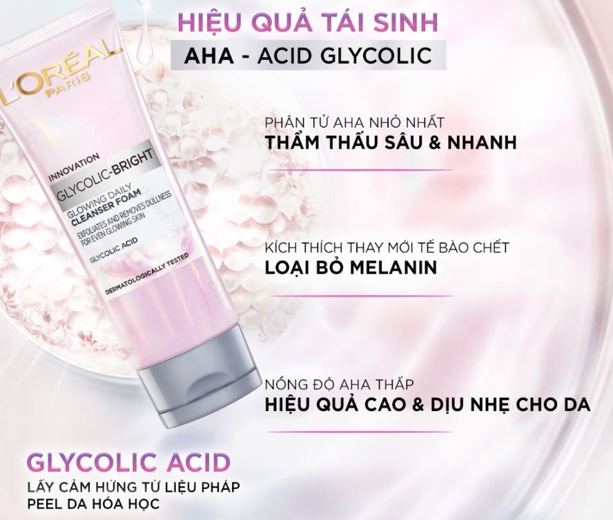 Sữa Rửa Mặt Sáng Da L'Oreal Paris Glycolic-Bright Glowing Daily Cleanser Foam 100ml