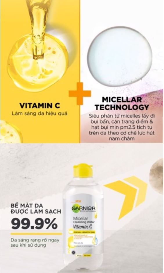 Nước Tẩy Trang Vitamin C Làm Sáng Da Garnier Micellar Cleansing Water Vitamin C 400ml
