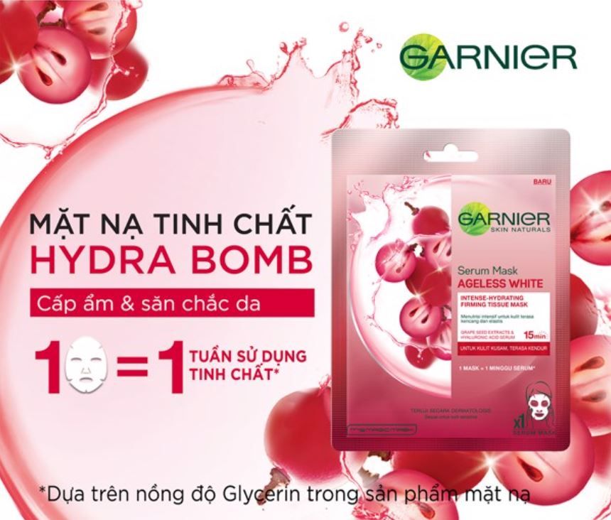 Mặt Nạ Garnier Tinh Chất Nho Đỏ Săn Chắc Da Garnier Ageless White Firming Hydration Serum Mask 28ml