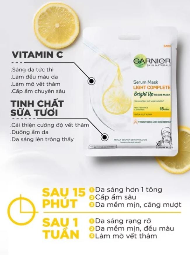 Mặt Nạ Garnier Tinh Chất Sữa Tươi & Vitamin C Sáng Da Garnier Light Complete Bright Up Serum Mask 28ml