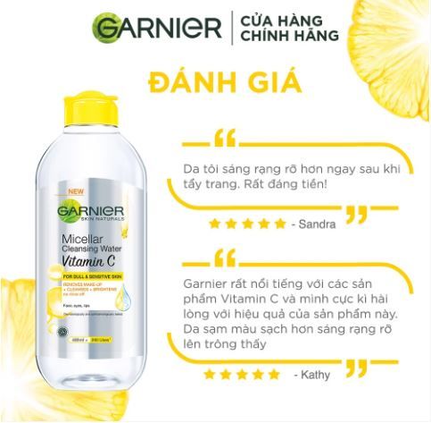 Nước Tẩy Trang Vitamin C Làm Sáng Da Garnier Micellar Cleansing Water Vitamin C 400ml
