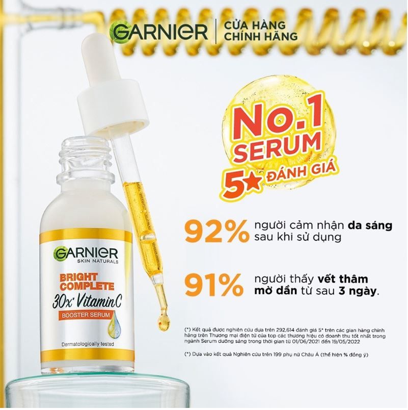Tinh Chất Garnier Tăng Cường Sáng Da Mờ Thâm Light Complete 30X Vitamin C Booster Serum 30ml