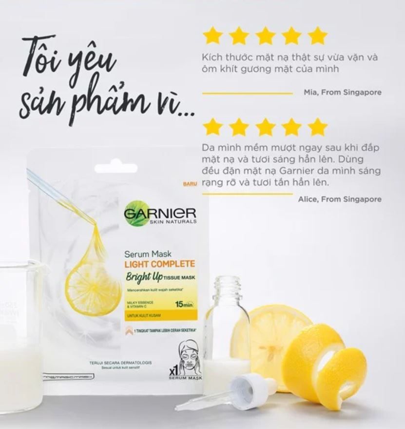 Mặt Nạ Garnier Tinh Chất Sữa Tươi & Vitamin C Sáng Da Garnier Light Complete Bright Up Serum Mask 28ml