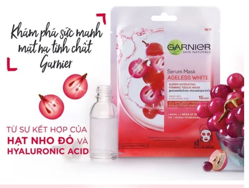Mặt Nạ Garnier Tinh Chất Nho Đỏ Săn Chắc Da Garnier Ageless White Firming Hydration Serum Mask 28ml