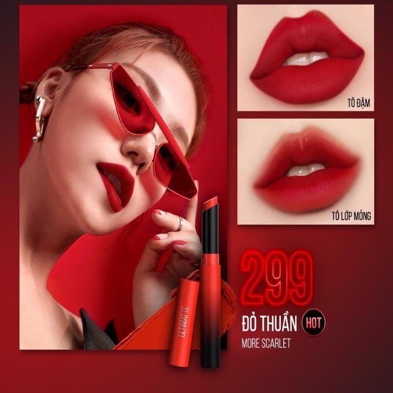 Son Thỏi Maybelline New York Color Sensational Ultimatte Matte Lipstick 1.7g .#299 More Scarlet