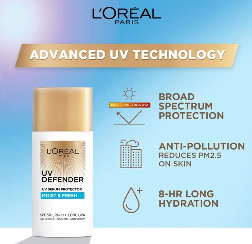 Kem Chống Nắng Uv Defender Moist & Fresh Dưỡng Ẩm Mịn Mượt Da L'Oréal Paris 50ml