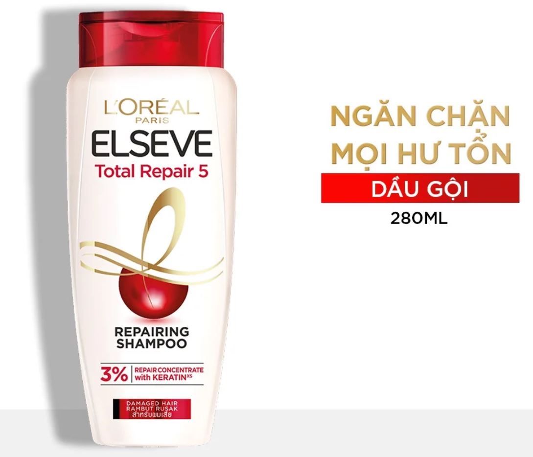 Dầu Gội Phục Hồi Tóc Hư Tổn L'Oréal Paris Elseve Total Repair 5 Filler Repairing 280ml
