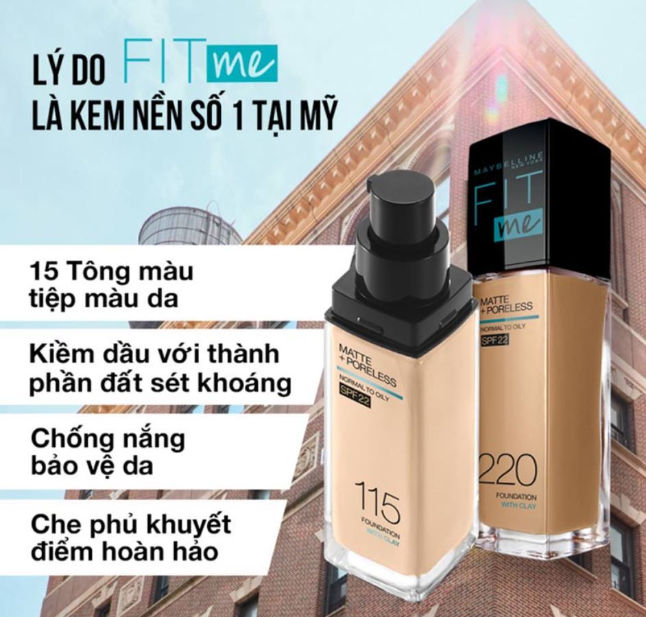 Kem Nền Maybelline New York Fit Me Matte+ Poreless Kiềm Dầu Chống Nắng Spf22 30ml .#120 Classicivory