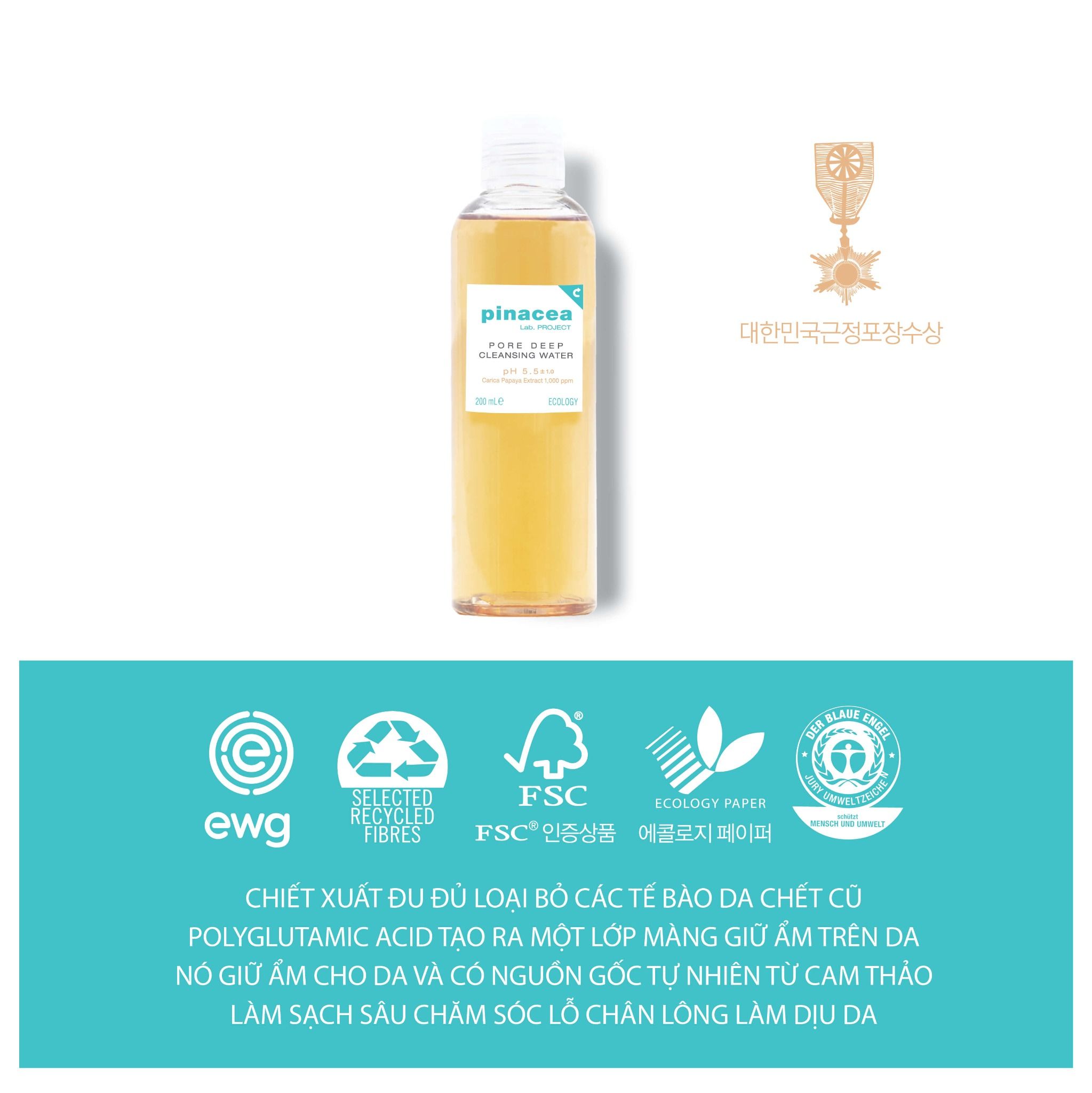 Nước tẩy trang Pinacea Pore Deep Cleansing Water - 200ml