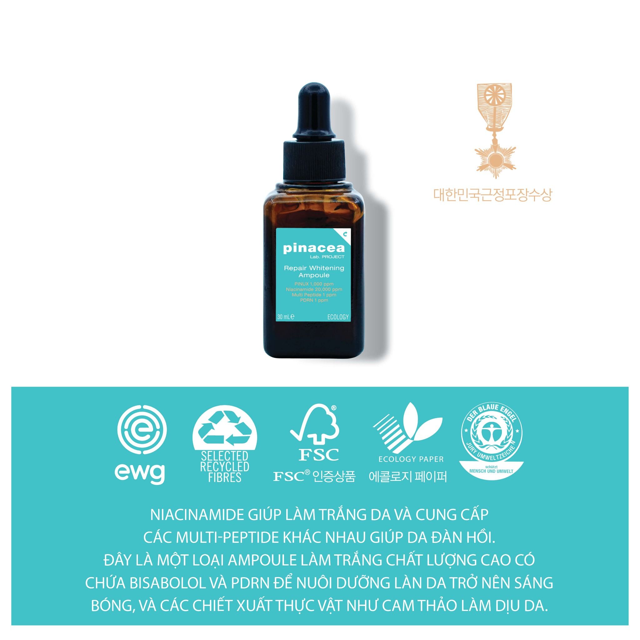 Tinh chất tái tạo dưỡng trắng Pinacea Repair Whitening Ampoule - 30ml