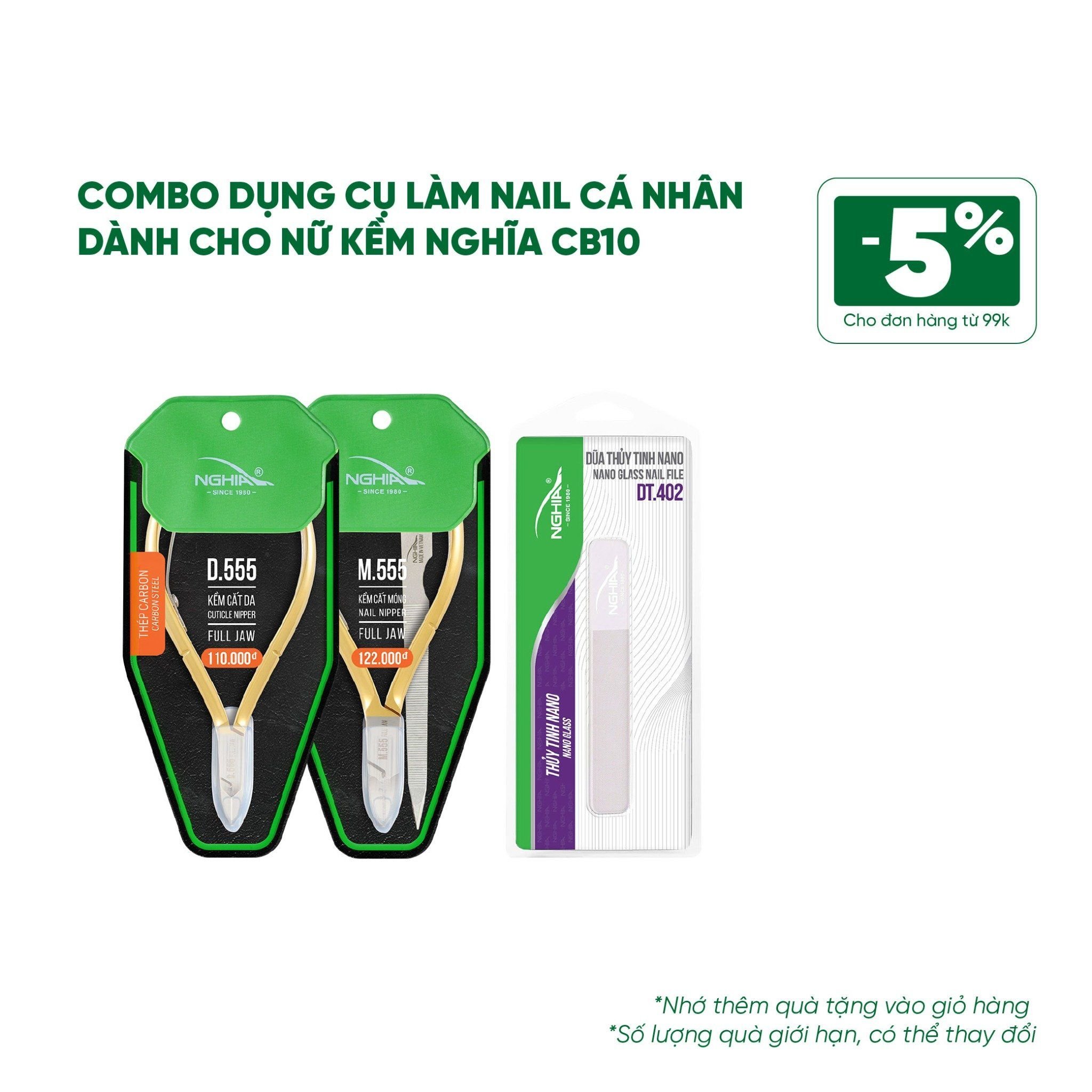 Combo Dụng cụ làm nail cá nhân dành cho nữ Kềm Nghĩa CB10