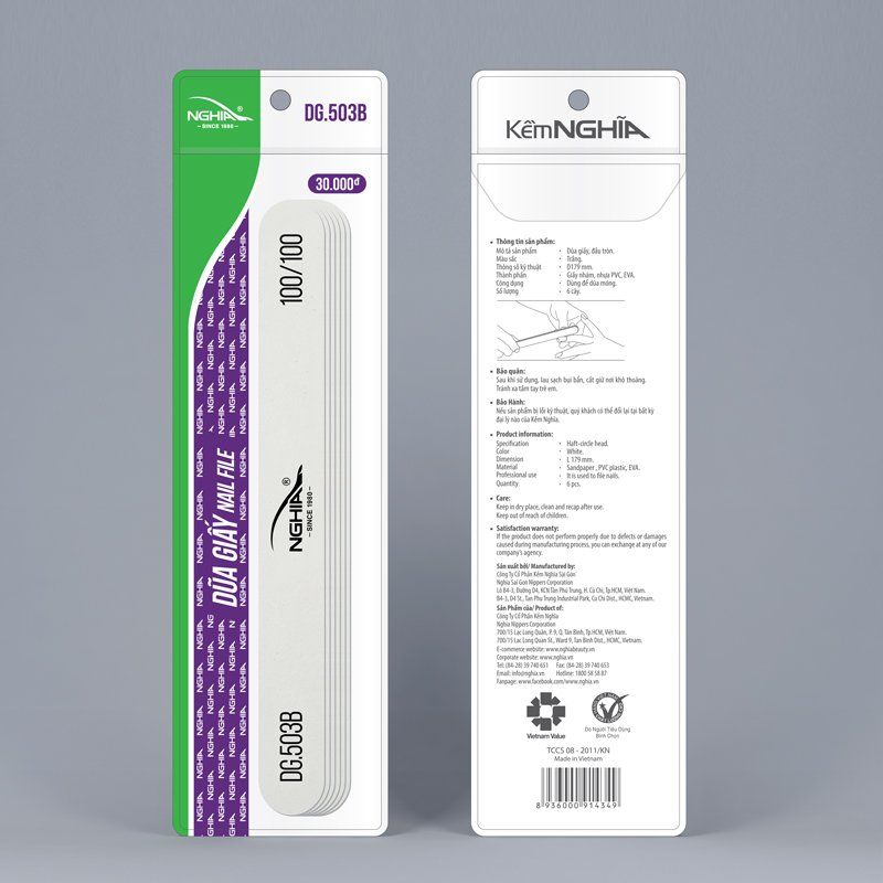 Dũa móng tay giấy vỉ nhựa cao cấp Kềm Nghĩa DG.503B