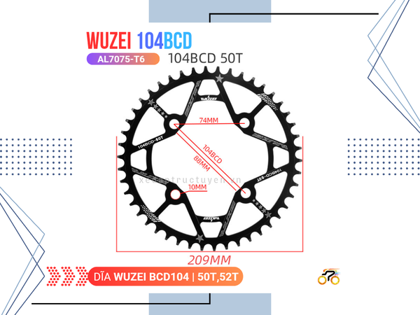 DĨA XE ĐẠP - ROAD / TOURING - WUZEI - 52T - BCD 104