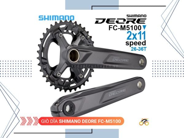 GIÒ DĨA XE ĐẠP MTB - SHIMANO DEORE FC M5100 - 26-36T - NHÔM (KHÔNG KÈM CỐT RỖNG)