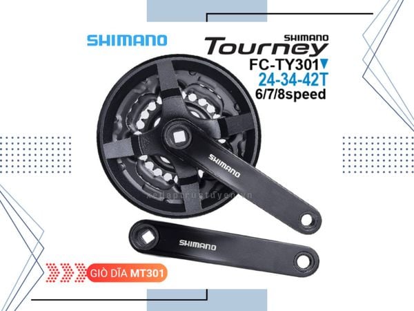 GIÒ DĨA XE ĐẠP MTB - SHIMANO TY301 - 24-34-42T - NHÔM - CỐT VUÔNG