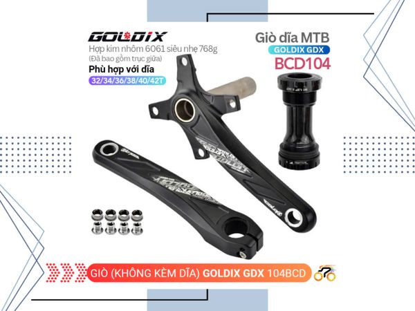 GIÒ KHÔNG DĨA MTB - GOLDIX GDX / RACEWORK DREAM - BCD 104 (KÈM TRỤC RỖNG)