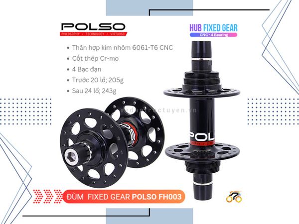 ĐÙM XE ĐẠP - HUB POLSO FH003 - FIXED GEAR - BẠC ĐẠN - 20/24L