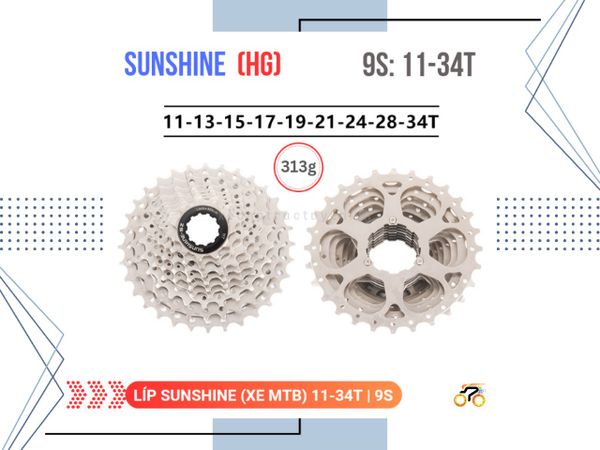 LÍP XE ĐẠP MTB - 11/34T - SUNSHINE - KIỂU THẢ (9 TỐC ĐỘ)
