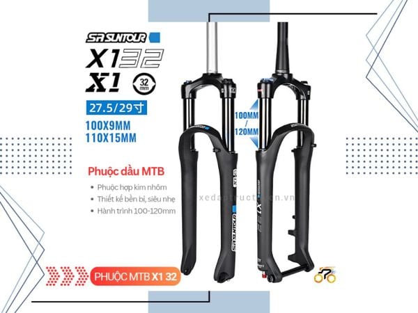 PHUỘC XE ĐẠP MTB 29” - SUNTOUR X1 2024 - DẦU - KHÓA VAI - REBOUND - CỔ THẲNG - HÀNH TRÌNH 110mm - THẮNG ĐĨA