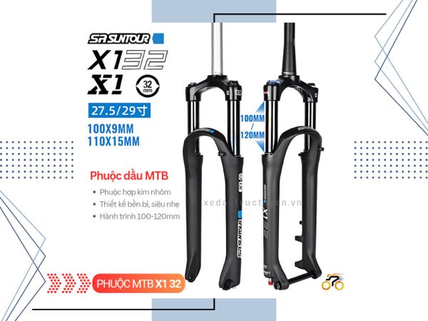 PHUỘC XE ĐẠP MTB 27.5” - SUNTOUR X1 2024 - DẦU - KHÓA VAI - CỔ THẲNG - HÀNH TRÌNH 130mm - THẮNG ĐĨA