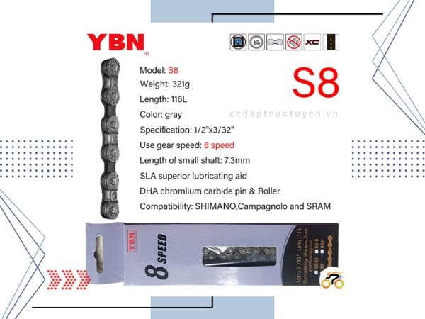 SÊN XE ĐẠP MTB/ROAD - YBN S8 (6-7-8 TỐC ĐỘ)