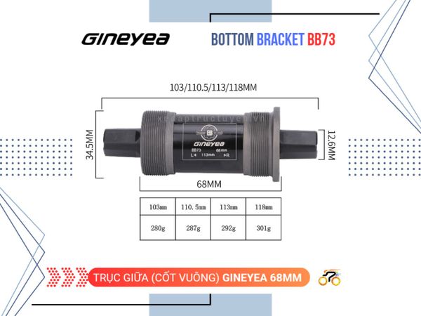 TRỤC GIỮA XE ĐẠP - GINEYEA - BẠC ĐẠN (CỐT VUÔNG)