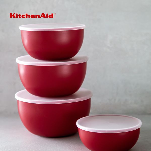 Bộ Tô Nhựa Có Nắp Đậy KITCHENAID Màu Đỏ - 4 Cái