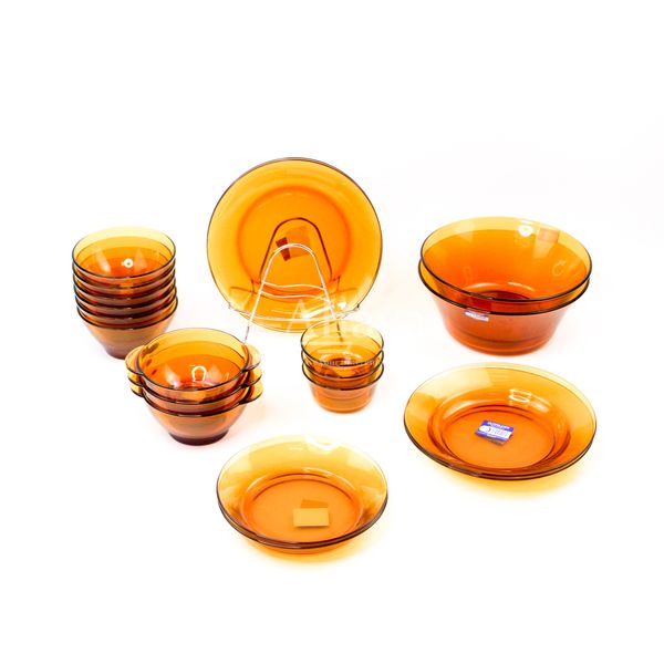 Bộ bàn ăn thủy tinh 20 món Duralex Amber màu hổ phách D1 - Sản xuất tại Pháp