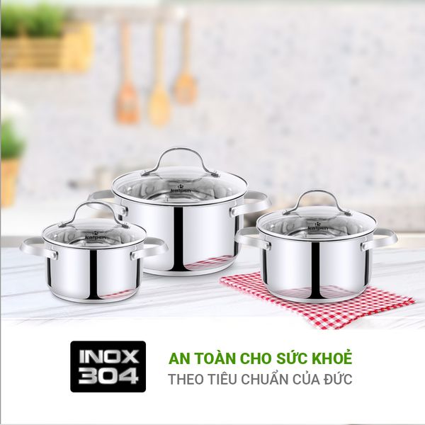 Bộ 3 nồi inox 5 lớp Kalpen Lermat L1