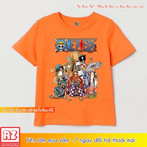  Áo Thun In Hình One Piece Luffy màu cam và trắng - Có size trẻ em M2246 