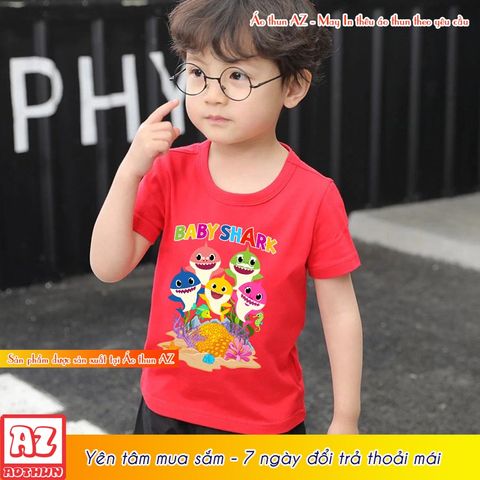  Áo thun trẻ em in hình cá mập baby shark màu đỏ M2899 