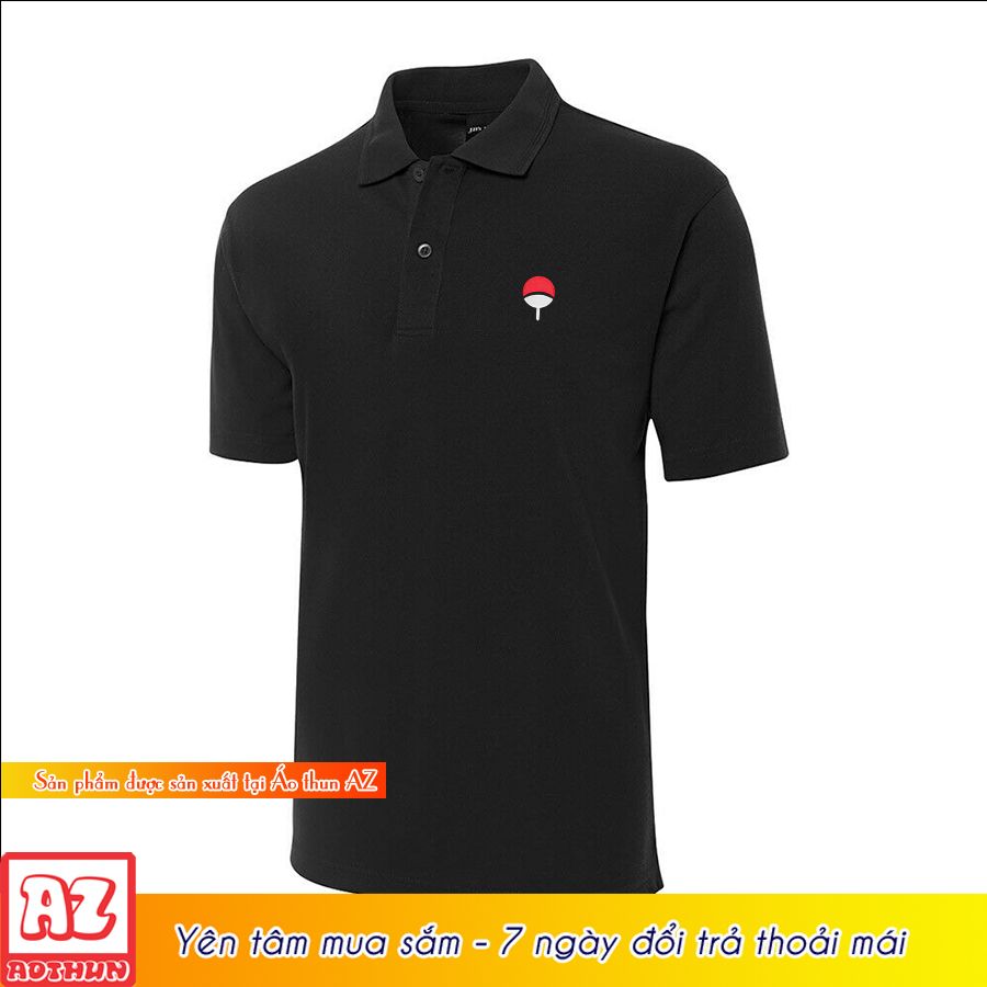 Áo thun polo nam cổ trụ thêu logo naruto uchiha sasuke itachi - Vải cá sấu poly dày dặn A04