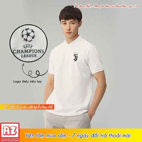  Áo thun bóng đá nam nữ thêu logo Juventus Champions League - Vải cá sấu cao cấp MT568 