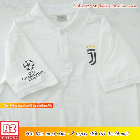  Áo thun bóng đá nam nữ thêu logo Juventus Champions League - Vải cá sấu cao cấp MT568 
