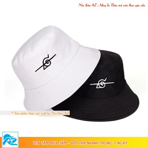  Mũ bucket nam nữ màu trắng và đen thêu logo làng lá Naruto MT562 