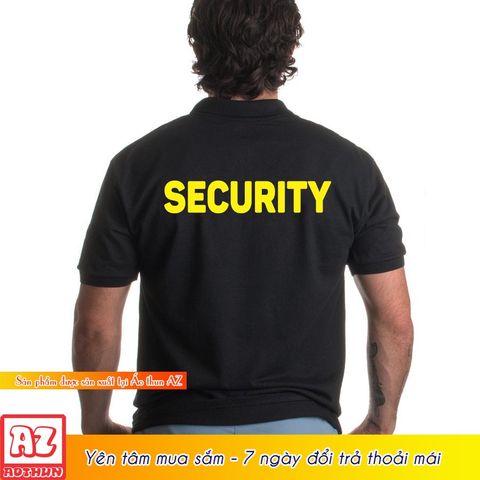  Áo thun polo cổ trụ nam in logo bảo vệ security màu vàng 2 mặt M3205 