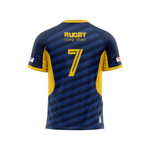Áo Rugby thiết kế riêng họa tiết xanh vàng