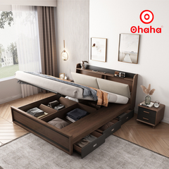Giường ngủ gỗ cao cấp bọc nệm OHAHA - GN010
