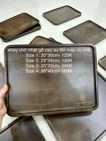  Khay chữ nhật gỗ cao su lên màu óc chó 