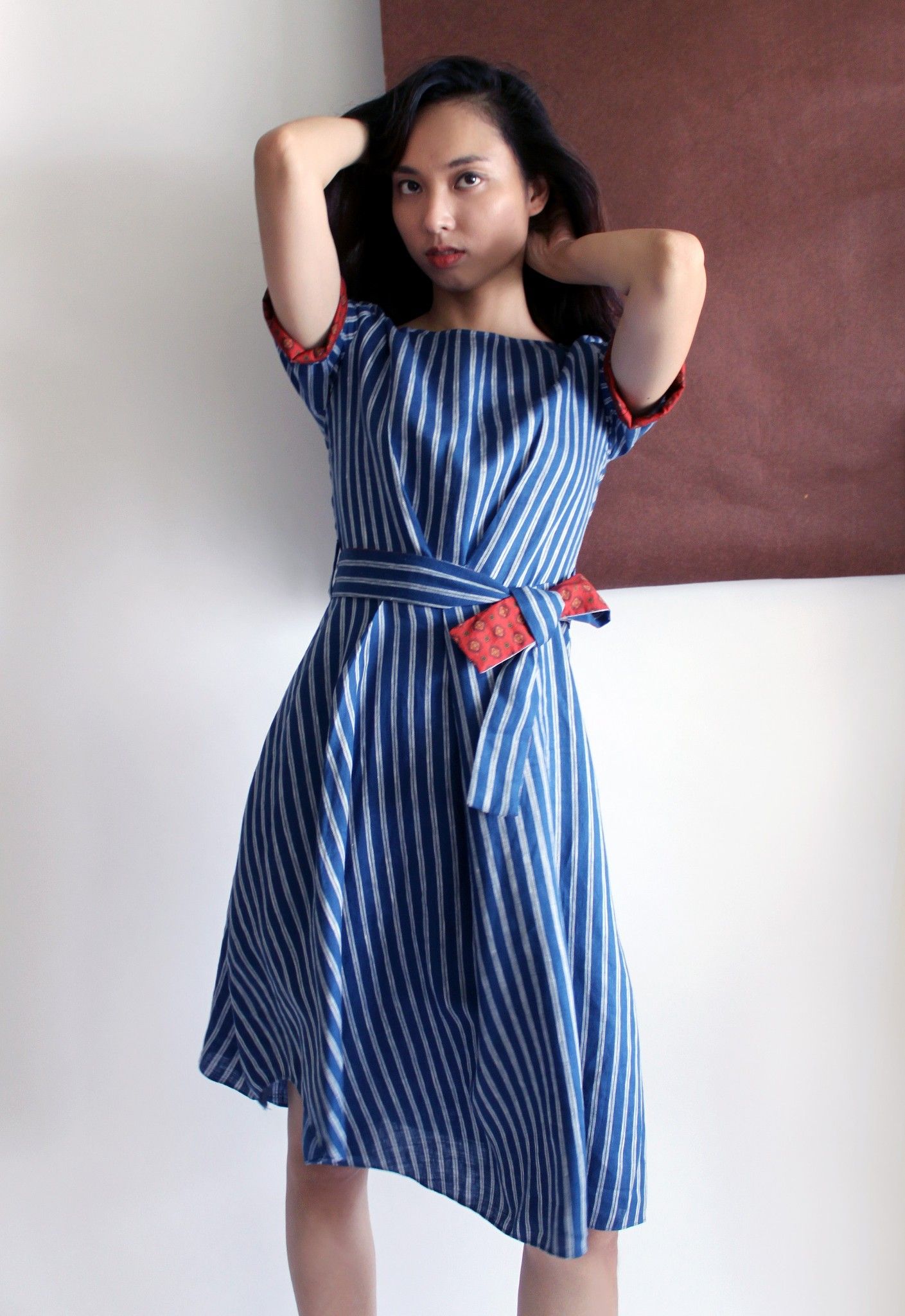 ASYMMETRIC STRIPE LINEN DRESS
