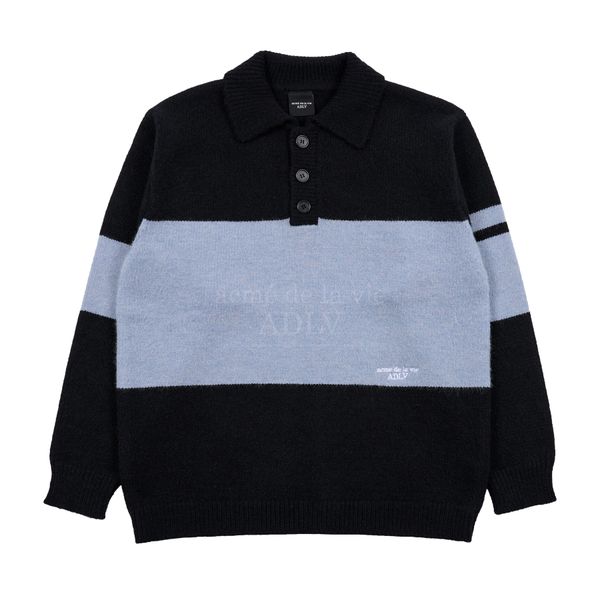  Áo Sweater Acmé de la vie - STRIPE POLO COLLAR KNIT BLACK 